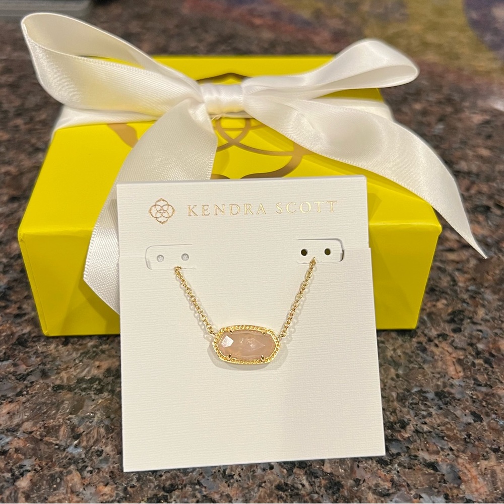 Kendra Scott gold necklace 15”-17” rose quartz